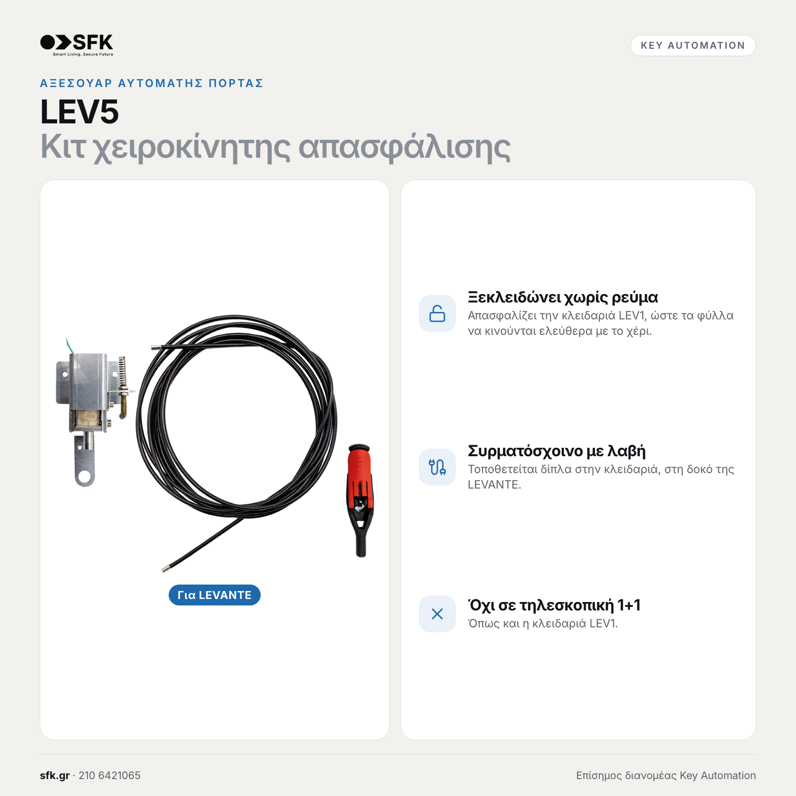 Key LEV5 · Κιτ χειροκίνητης απασφάλισης (αξεσουάρ αυτόματης πόρτας)