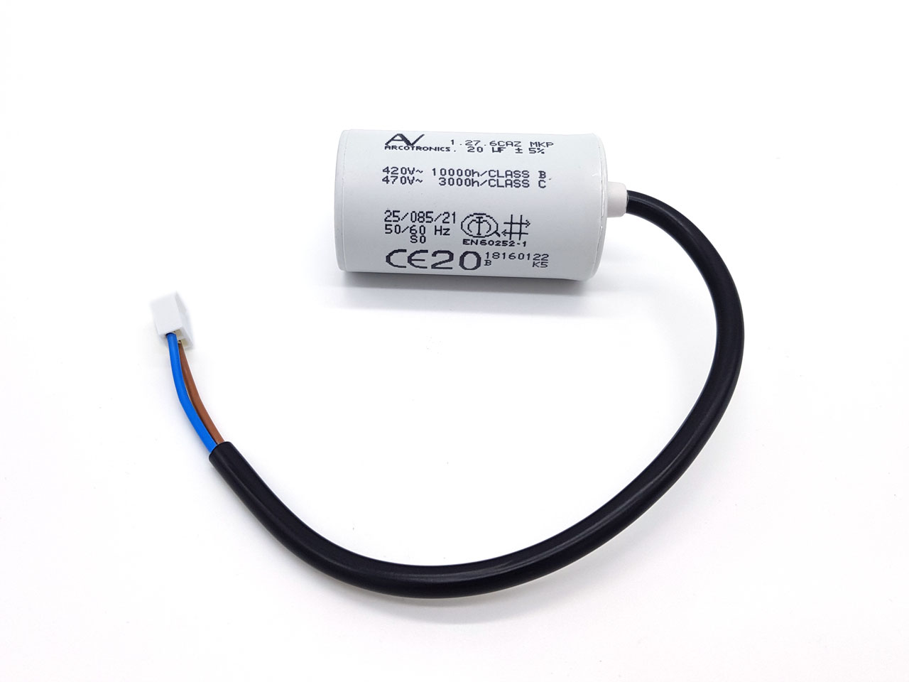 Πυκνωτής 20 μF 450 V με φις 2P (5 τεμ.)