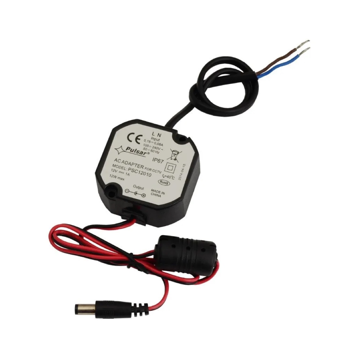 PULSAR - PSC12010 12V/1A Στεγανό τροφοδοτικό 12V/1A μικρών διαστάσεων, κατάλληλο για τοποθέτηση σε βάση κάμερας ή ηλεκτρολογικό κουτί