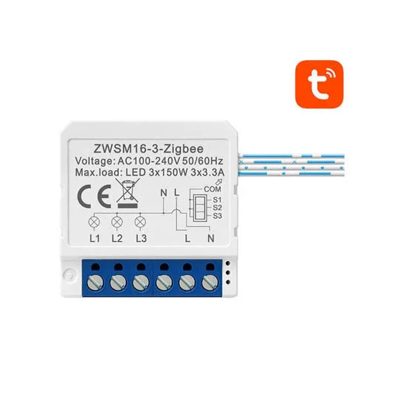 Rotor SM16-W3Z Ενδιάμεσος Διακόπτης ZigBee (3CH) (Δεν απαιτείται ουδέτερο)