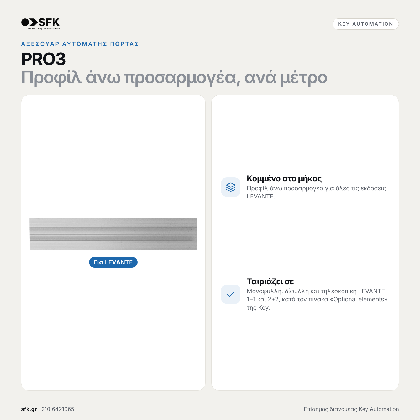 Key PRO3 · Προφίλ άνω προσαρμογέα, ανά μέτρο (αξεσουάρ αυτόματης πόρτας)