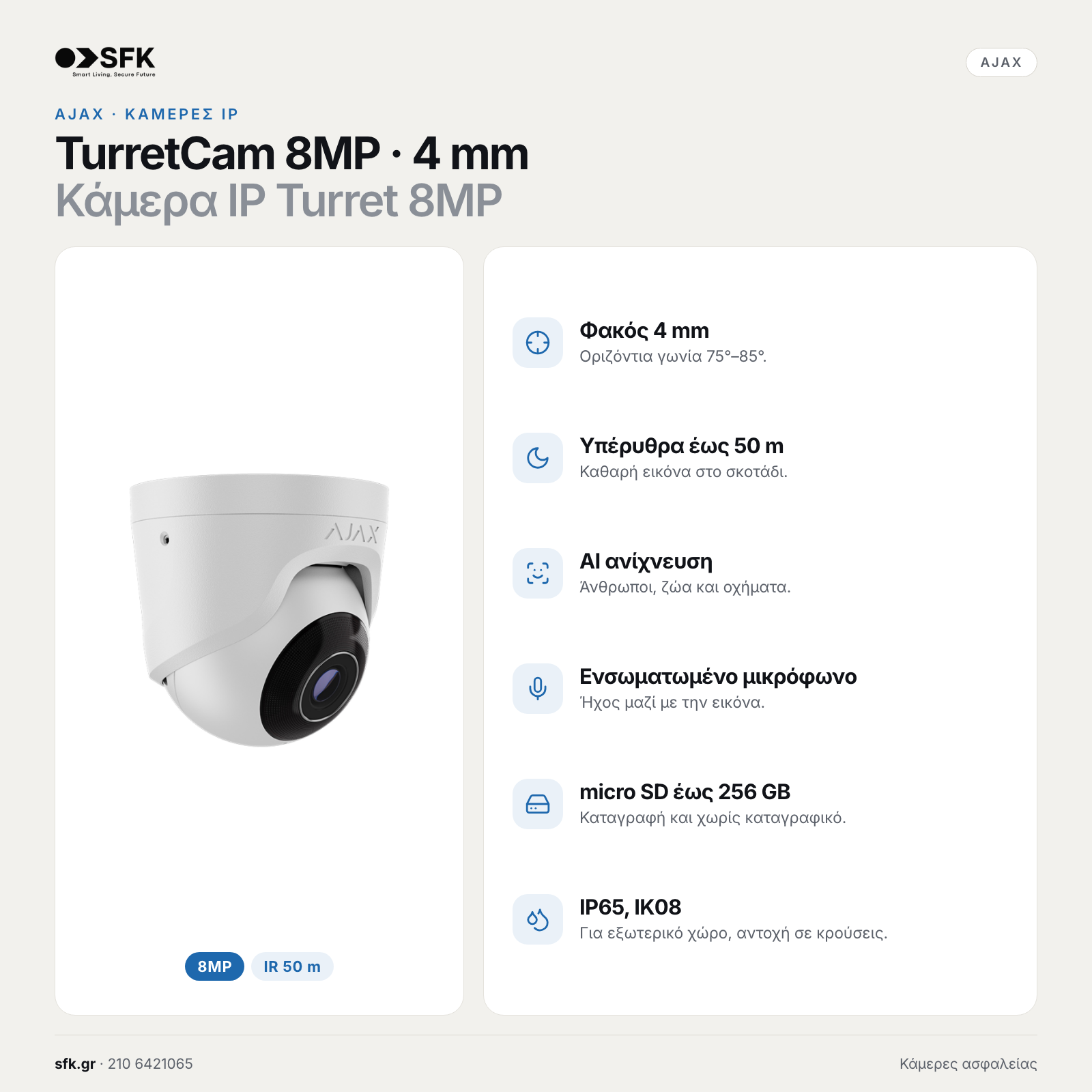 Ajax TurretCam 8MP · 4 mm: χαρακτηριστικά