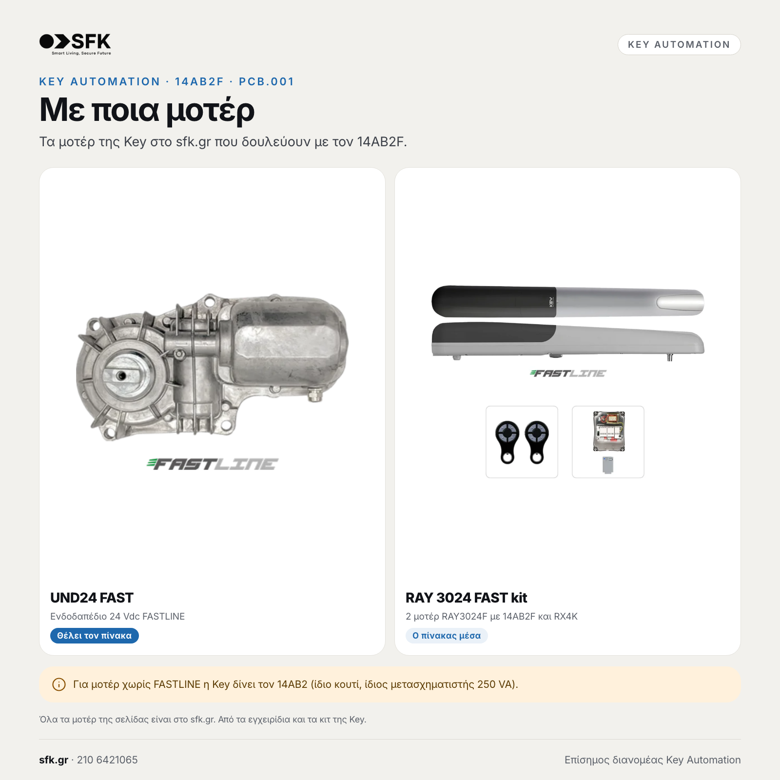 KEY AUTOMATION 14AB2F: Με ποια μοτέρ