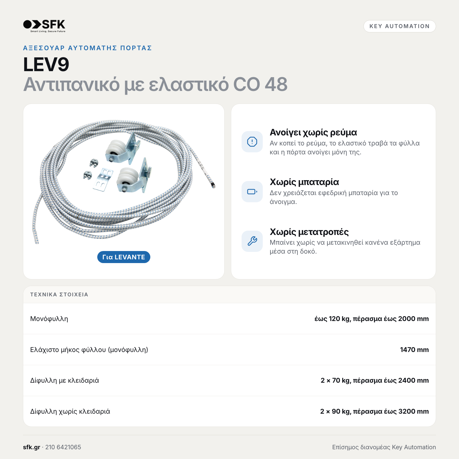 Key LEV9 · Αντιπανικό με ελαστικό CO 48 (αξεσουάρ αυτόματης πόρτας)