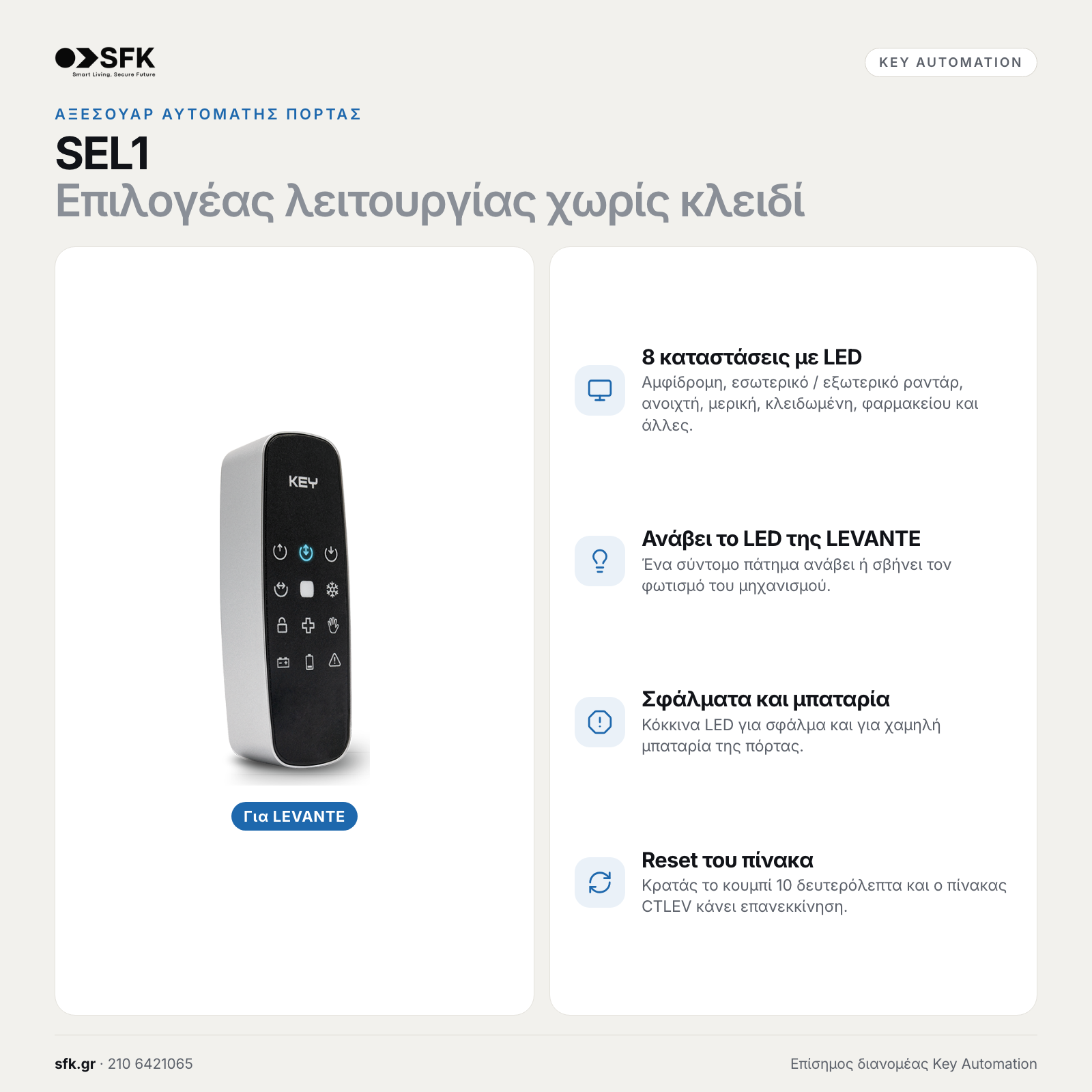 Key SEL1 · Επιλογέας λειτουργίας χωρίς κλειδί (αξεσουάρ αυτόματης πόρτας)
