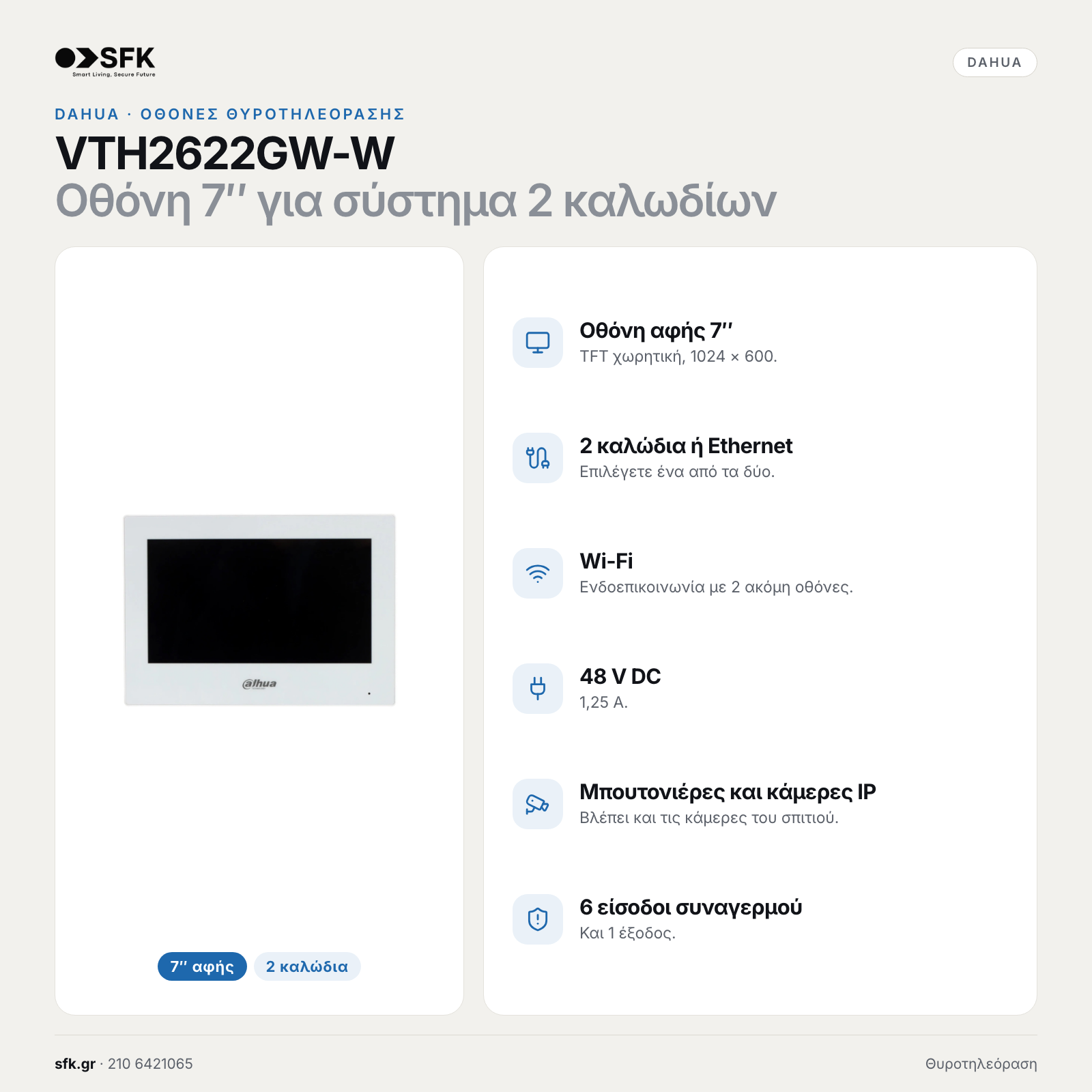 Dahua VTH2622GW-W: χαρακτηριστικά