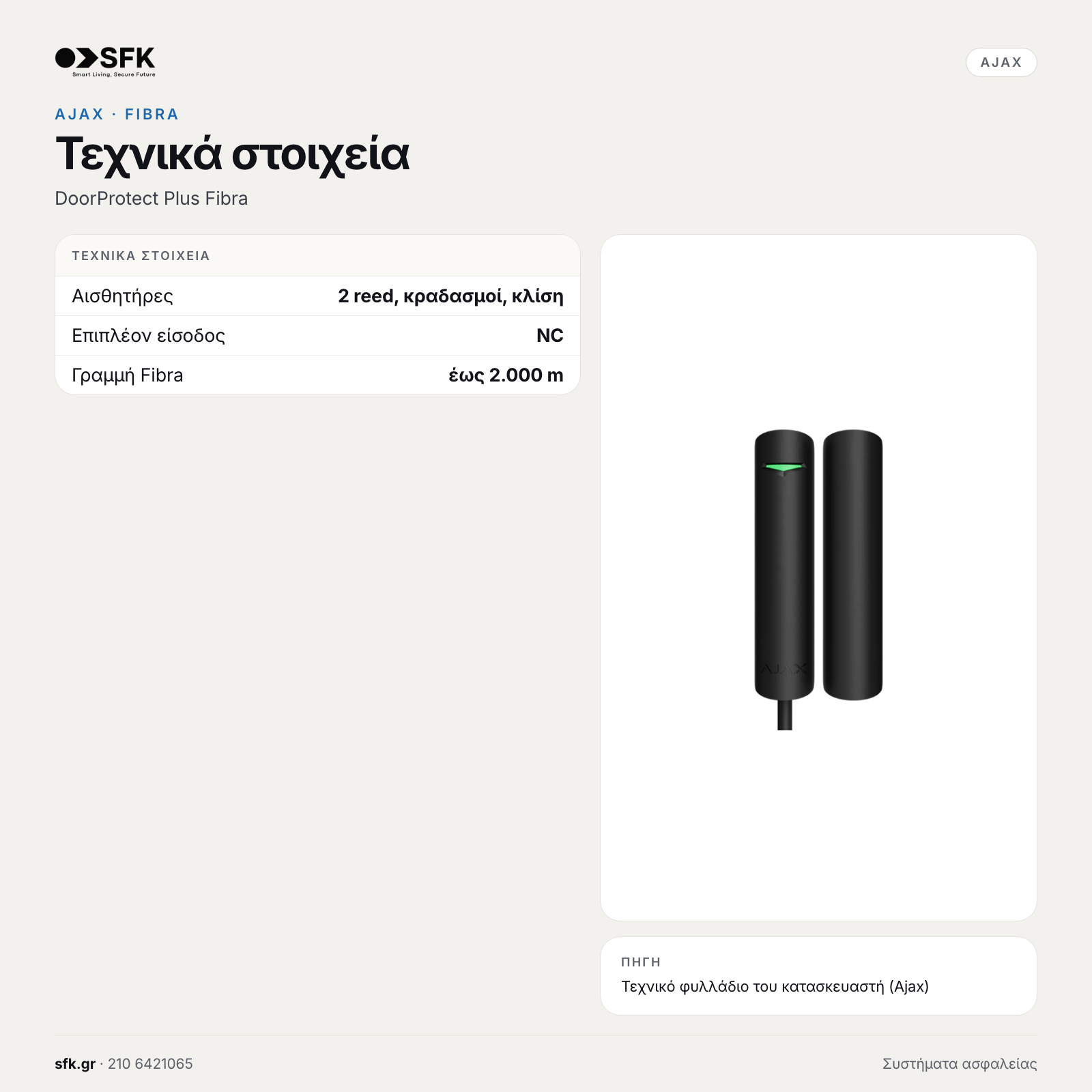 Ajax DoorProtect Plus Fibra: τεχνικά στοιχεία