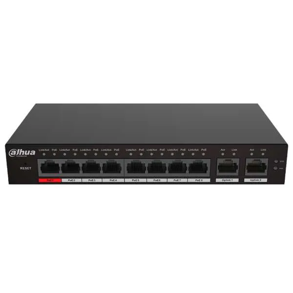 DAHUA - S4100-8ET2GT-96-C Cloud Managed switch με 8 θύρες PoE 100Μbps με 2 θύρες Uplink 1000Mbps. Aπομακρυσμένη διαχείριση μέσω κινητού.