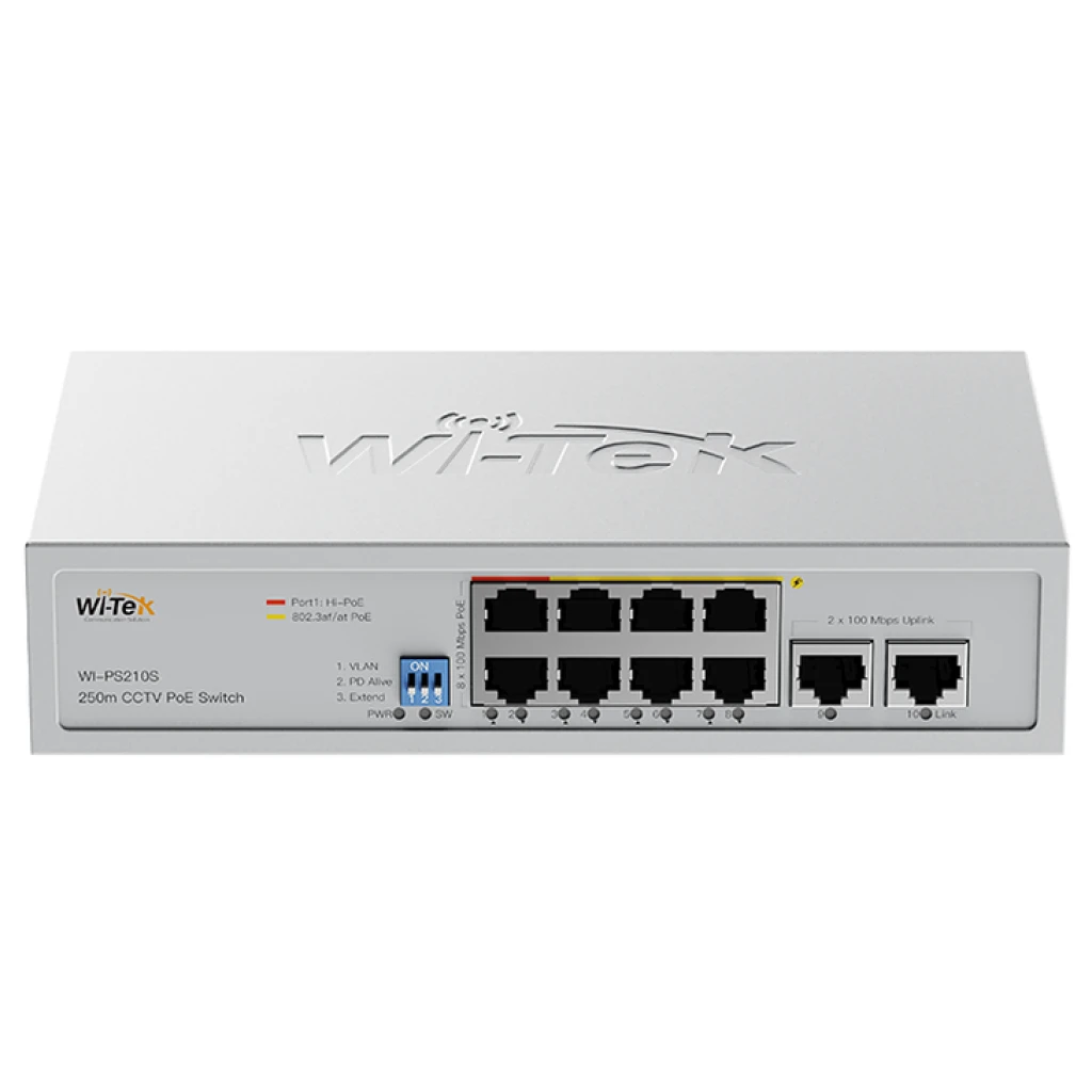 WI-TEK - WI-PS210S(V2) PoE Switch με 8 θύρες 100Mbps, με υποστήριξη 250m CCTV PoE. Τροφοδοσία 95W.