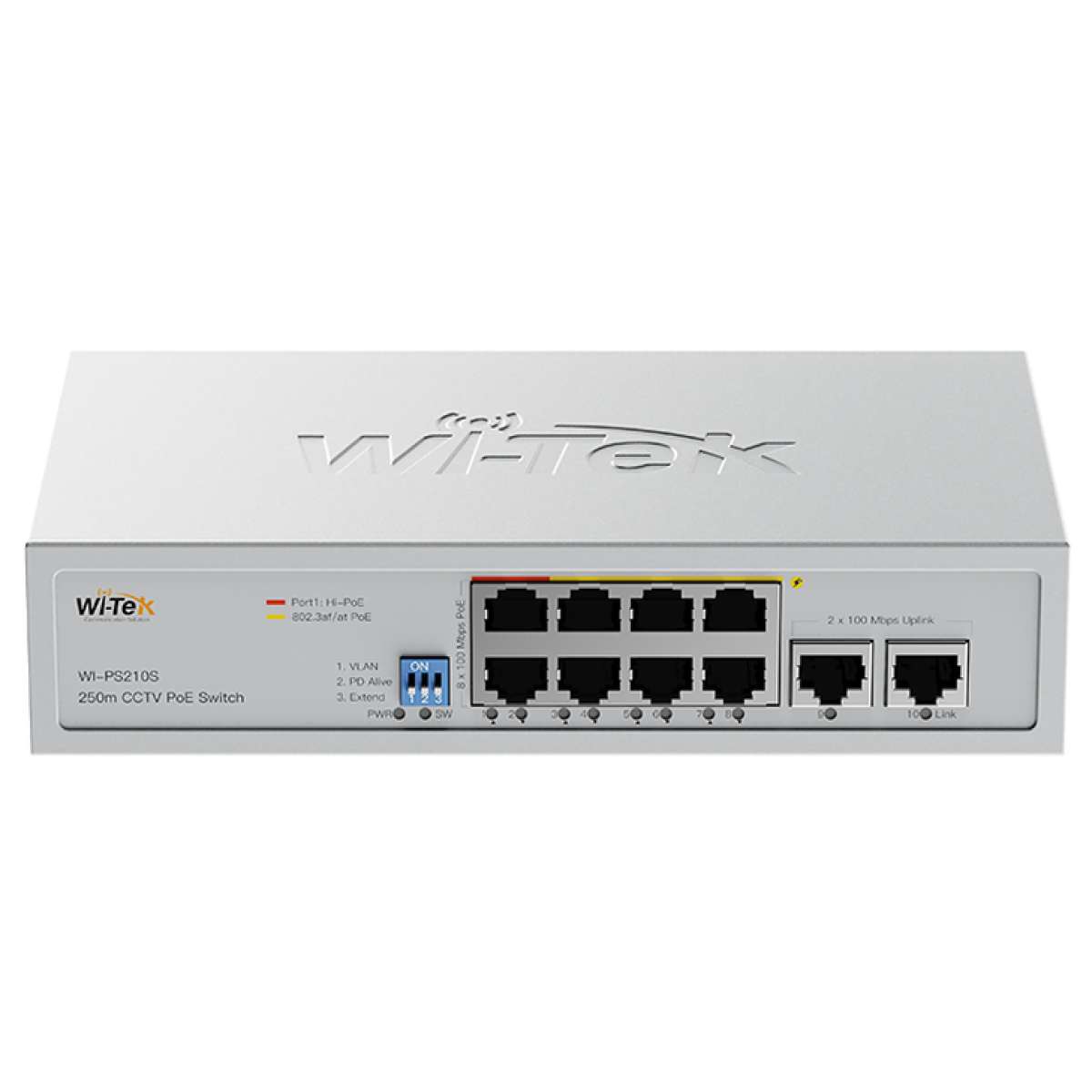 WI-TEK - WI-PS210S(V2) PoE Switch με 8 θύρες 100Mbps, με υποστήριξη 250m CCTV PoE. Τροφοδοσία 95W.