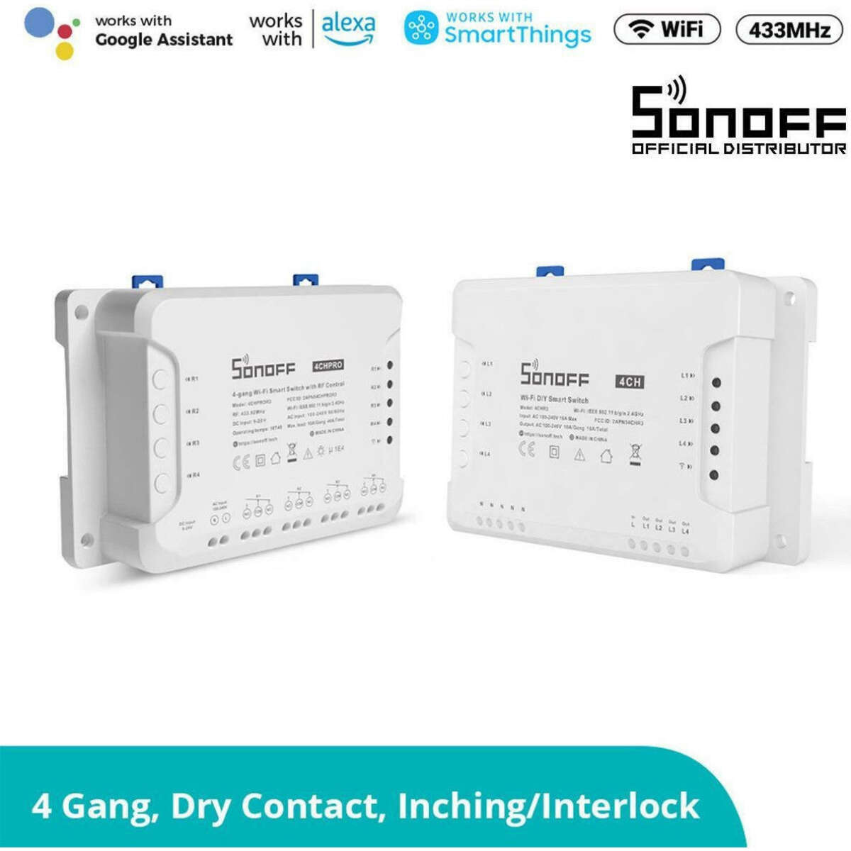 Sonoff 4CHPROR3 - Έξυπνος Ενδιάμεσος Διακόπτης 4 καναλιών με Wi-Fi και RF