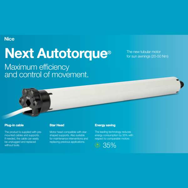 Nice Next Fit MT Autotorque - Ασύρματο μοτέρ ιδανικό για τέντες με ηλεκτρονικά όρια και ενσωματωμένο αμφίδρομο δέκτη (Αυτόματη ρύθμιση ροπής και στροφών)