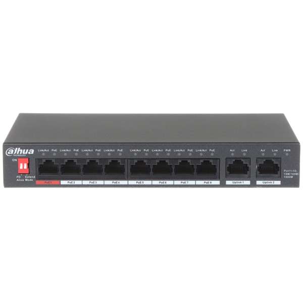 DAHUA - PFS3010-8GT-96-V2 Switch με 8 θύρες PoE 1000Mbps και 2 θύρες uplink 1000Mbps. (Unmanaged)