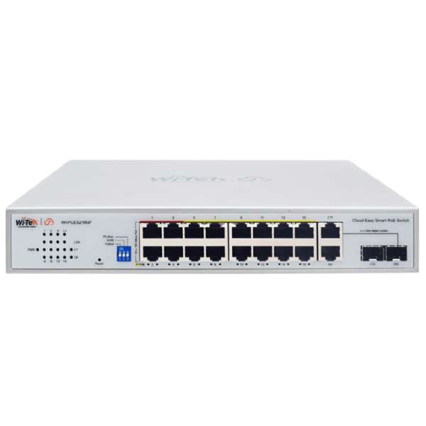 WI-TEK - WI-PCES218GF Rackmount Switch με 16 θύρες PoE (250 μέτρα), 2 θύρες uplink και 2 θύρες Combo SFP. Λειτουργία VLAN. Τροφοδοσία 250W.
