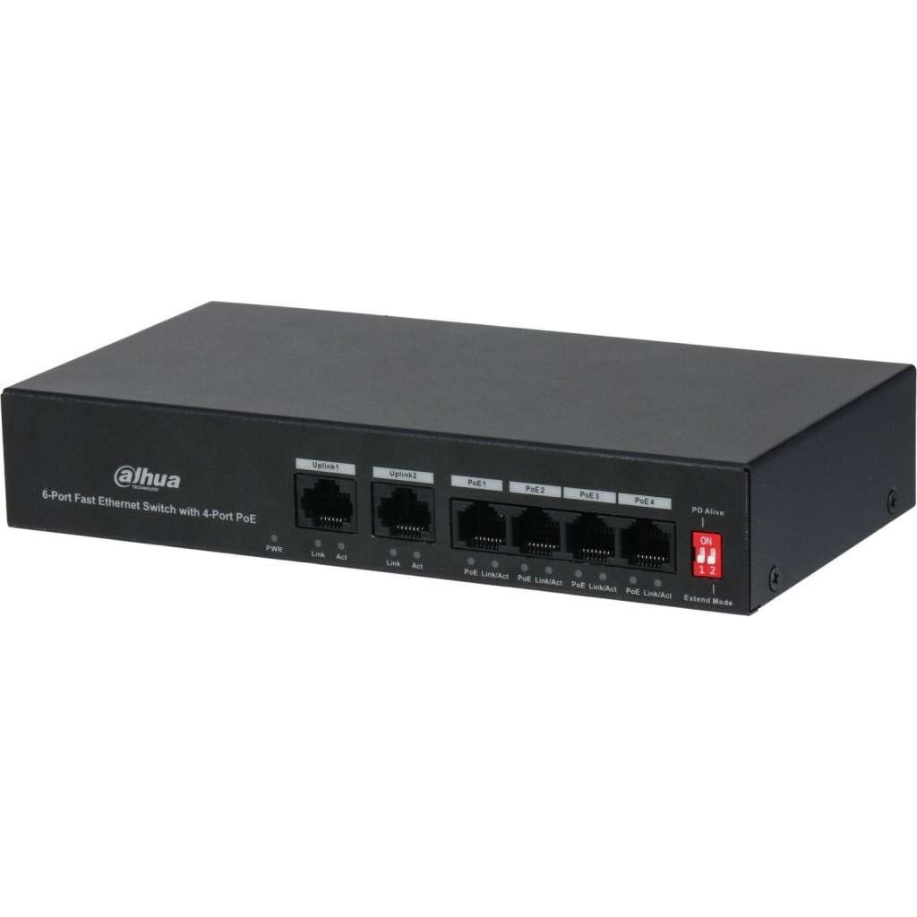 DAHUA - PFS3006-4ET-36 Switch με 4 θύρες PoE και 2 θύρες uplink. Τροφοδοσία 36W. (Unmanaged)