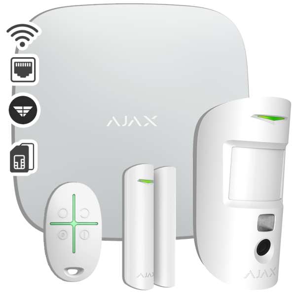 AJAX SYSTEMS - STARTER KIT CAM PLUS WHITE Σετ κεντρικής μονάδας με Dual Μicro SIM (2G/3G/LTE), Ethernet και Wifi.