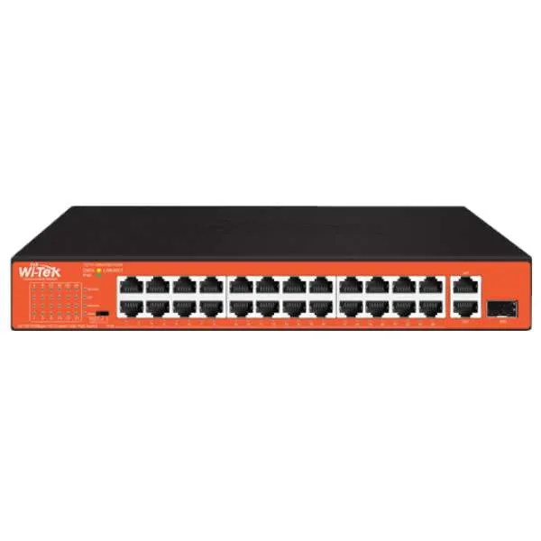 WI-TEK - WI-PS526GH Rackmount Switch με 24 θύρες PoE (250 μέτρα), 1 θύρα uplink και 1 θύρα Combo SFP. Λειτουργία VLAN. Τροφοδοσία 200W.