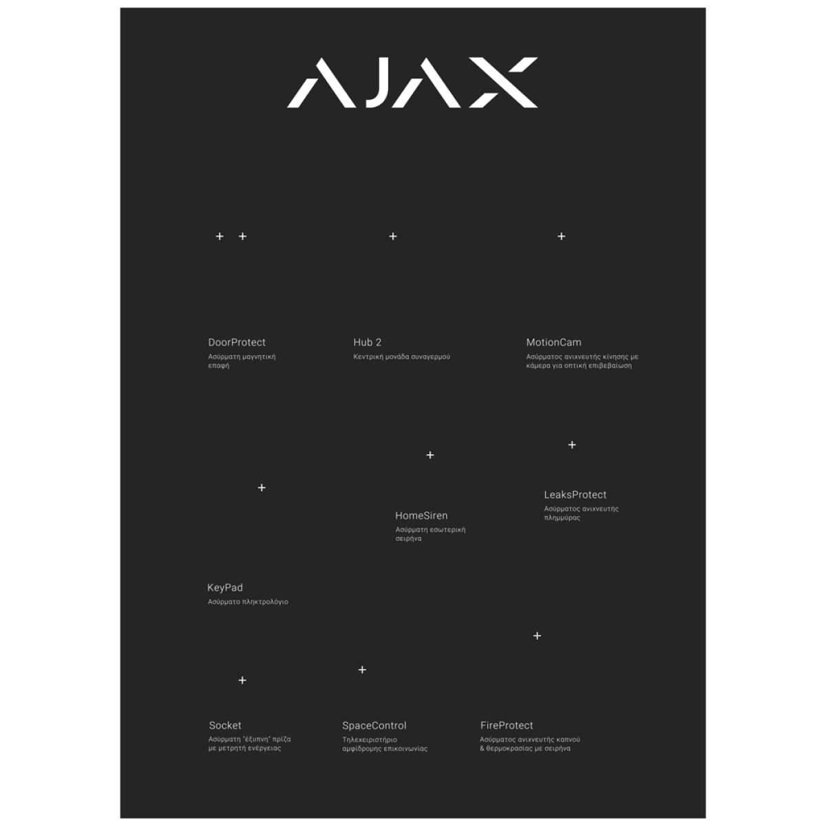 AJAX - WALL STAND GR Mεταλλικό πάνελ επίδειξης προϊόντων ΑJAX, με επιγραφές στην Ελληνική γλώσσα.