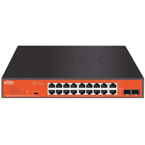 WI-TEK - WI-PS318GFH Rackmount Switch με 16 θύρες PoE στα 1000Μbps, 2 θύρες uplink Combo SFP. Λειτουργία VLAN. Τροφοδοσία 200W