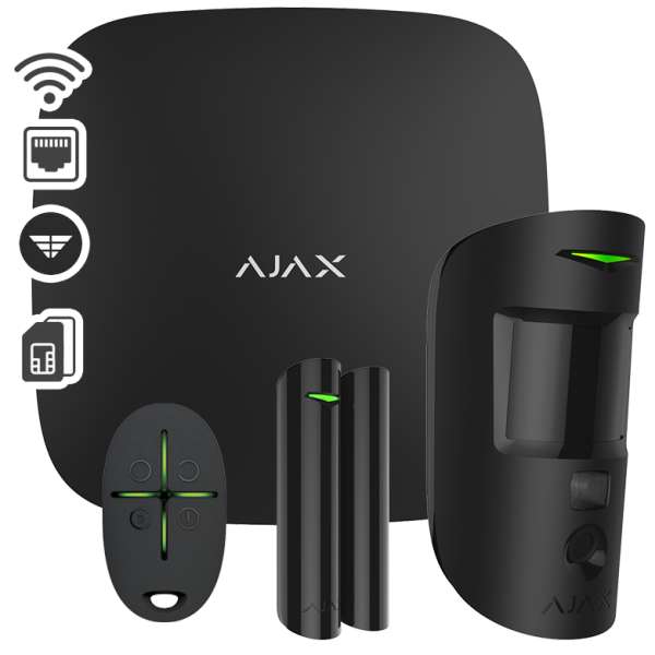 AJAX - STARTER KIT CAM PLUS BLACK Σετ κεντρικής μονάδας με Dual Μicro SIM (2G/3G/LTE), Ethernet και Wifi.