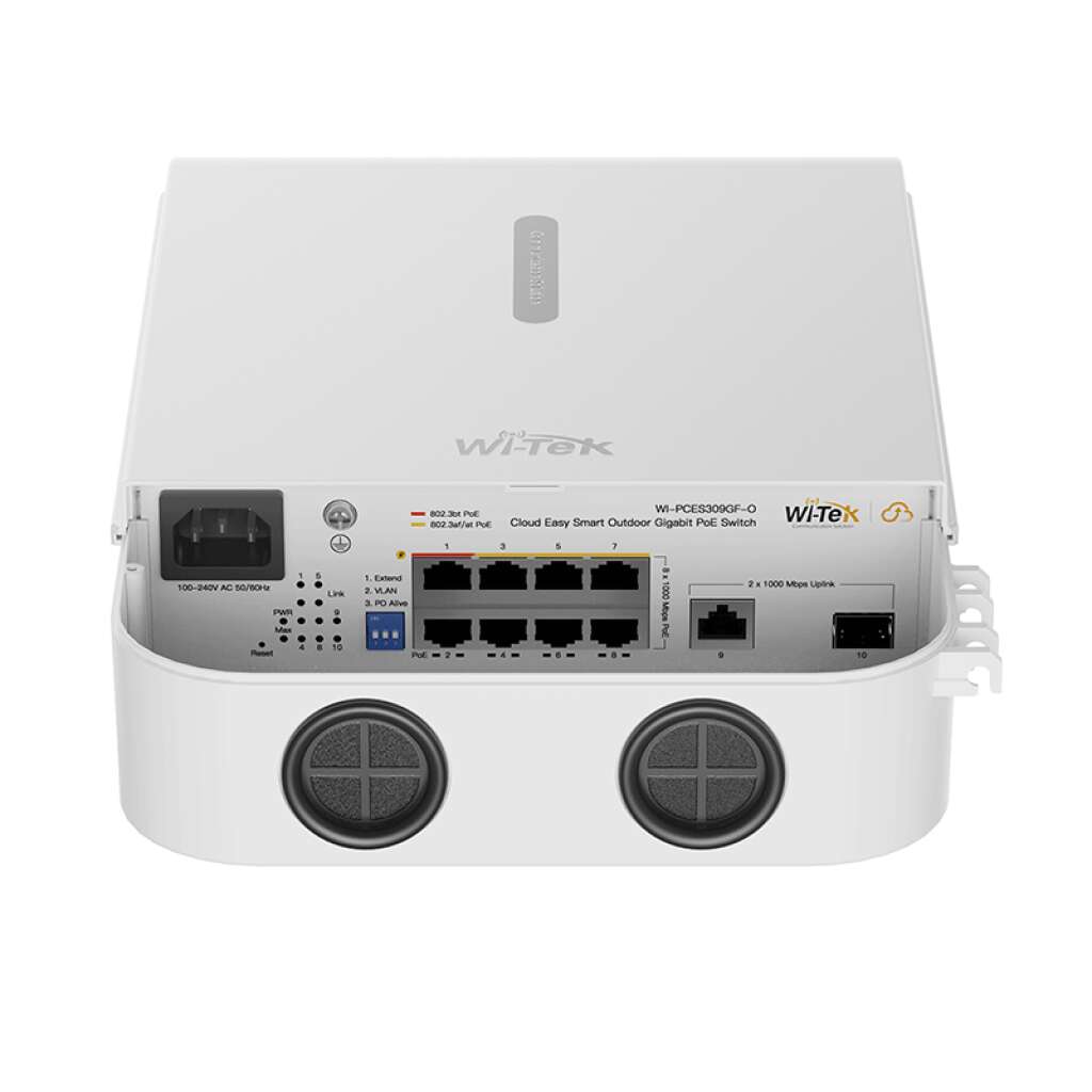 WI-TEK - WI-PCES309GF-O Ολοκληρωμένη λύση σε PoE Switch εξωτερικού χώρου με 8 θύρες PoE 1000Mbps και 1 θύρα SFP. Προστασία IP65.