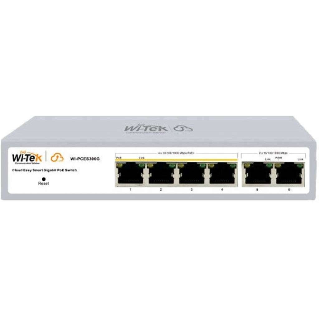 WI-TEK - WI-PCES306G(V2) Cloud Managed switch με 4 θύρες PoE Gigabit με 2 θύρες Uplink Gigabit. Aπομακρυσμένη διαχείριση μέσω κινητού. Tροφοδοσία 60W.