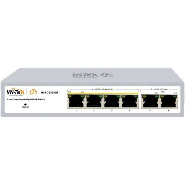 WI-TEK - WI-PCES306G(V2) Cloud Managed switch με 4 θύρες PoE Gigabit με 2 θύρες Uplink Gigabit. Aπομακρυσμένη διαχείριση μέσω κινητού. Tροφοδοσία 60W.
