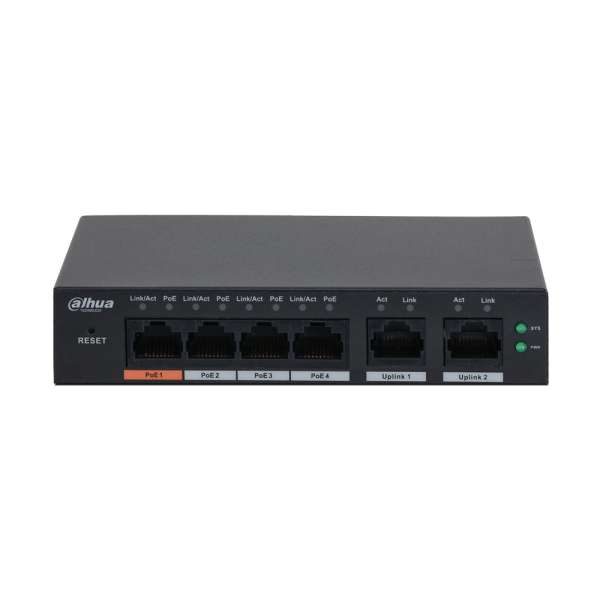 DAHUA - S4100-4ET2ET-60-C Cloud Managed switch με 4 θύρες PoE 100Μbps με 2 θύρες Uplink 100Mbps. Aπομακρυσμένη διαχείριση μέσω κινητού.