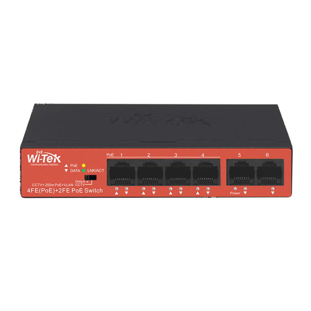 WI-TEK - WI-PS205H V2 Switch με 4 θύρες PoE (250 μέτρα) και 2 θύρες uplink. Λειτουργία VLAN. Τροφοδοσία 40W.