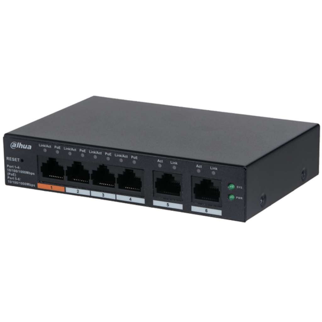 DAHUA - CS4006-4ET-60 Cloud Managed switch με 4 θύρες PoE 100Μbps με 2 θύρες Uplink 1000Mbps. Aπομακρυσμένη διαχείριση μέσω κινητού.