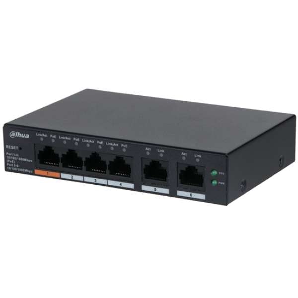 DAHUA - CS4006-4ET-60 Cloud Managed switch με 4 θύρες PoE 100Μbps με 2 θύρες Uplink 1000Mbps. Aπομακρυσμένη διαχείριση μέσω κινητού.