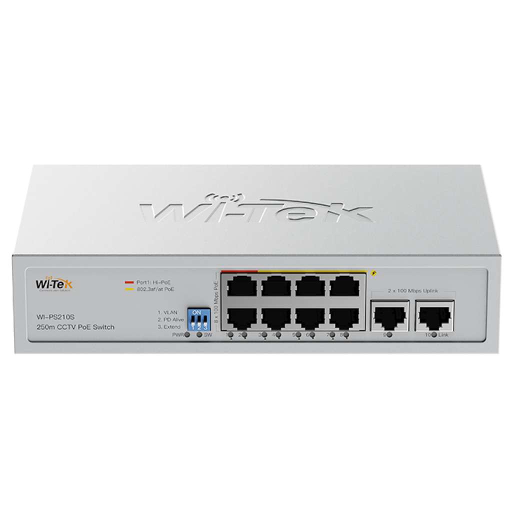 WI-TEK - WI-PS210GS (V2) PoE Switch με 8 θύρες 100Mbps και 1000Mbps Uplink, με υποστήριξη 250m CCTV PoE. Τροφοδοσία 95W.