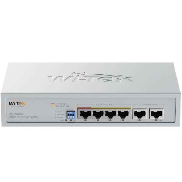 WI-TEK - WI-PS206S (V2) PoE Switch με 4 θύρες 100Mbps, με υποστήριξη 250m CCTV PoE. Τροφοδοσία 60W.