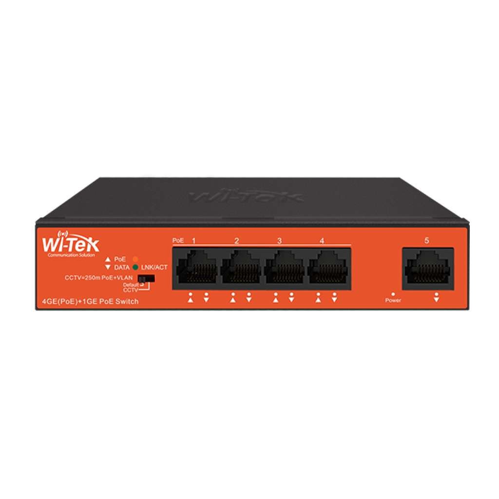 WI-TEK - WI-PS305GH Gigabit Switch με 4 θύρες PoE (250 μέτρα) και 1 θύρα uplink. Λειτουργία VLAN. Τροφοδοσία 45W.
