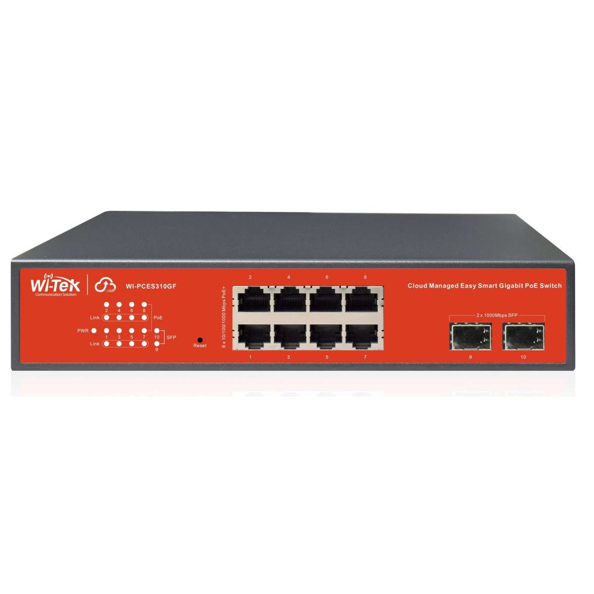 WI-TEK - WI-PCES310GF Cloud Managed switch με 8 θύρες PoE 1000Μbps με 2 θύρες SFP 1000Mbps. Aπομακρυσμένη διαχείριση μέσω κινητού. Tροφοδοσία 120W.