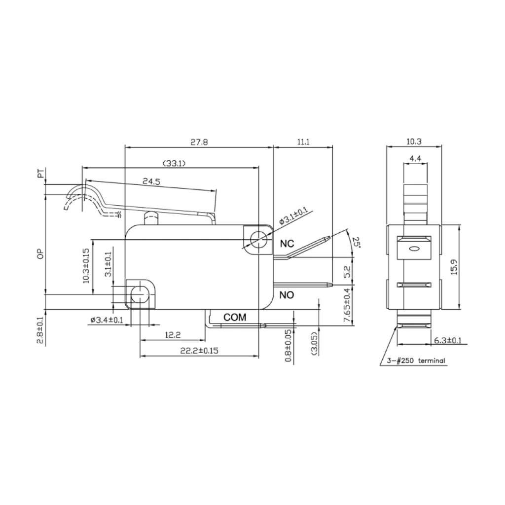 MICRO SWITCH ΛΑΜΑΚΙ ΓΥΡΙΣΤΟ VM 05S 04C0 Z ZPY 2
