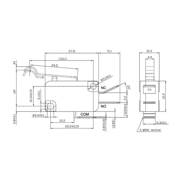 MICRO SWITCH ΛΑΜΑΚΙ ΓΥΡΙΣΤΟ VM 05S 04C0 Z ZPY 2