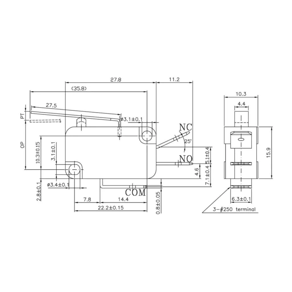 MICRO SWITCH ΛΑΜΑΚΙ ΚΑΝ:ΚΟ (15A:250VAC) VMN 15S ZPY 2